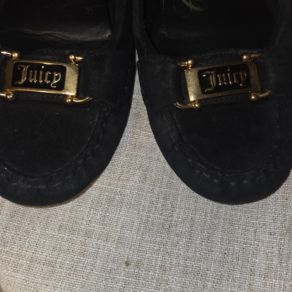 Juicy Couture Black Loafers with Gold Accents